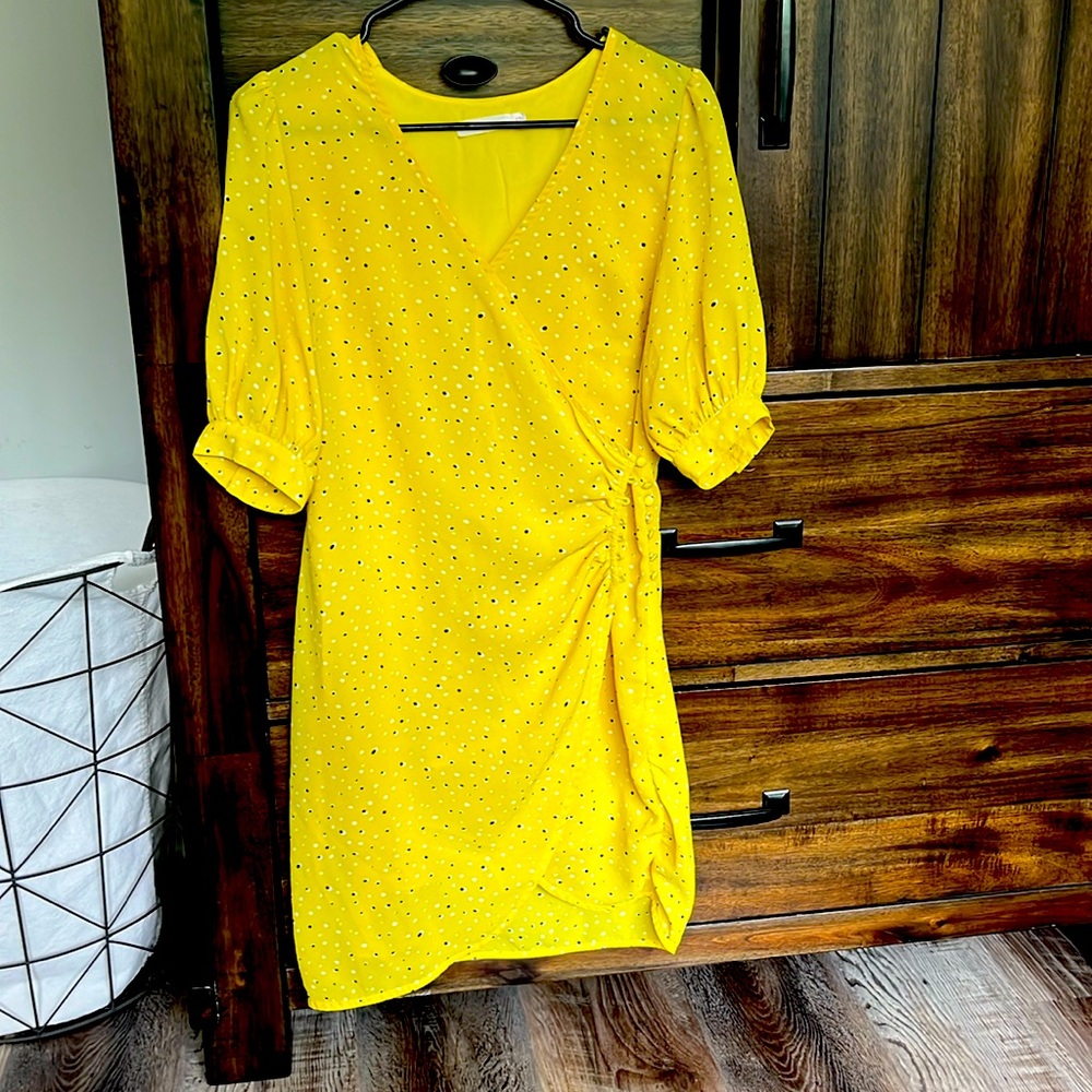 Lush Yellow Print Wrap Dress in Size S